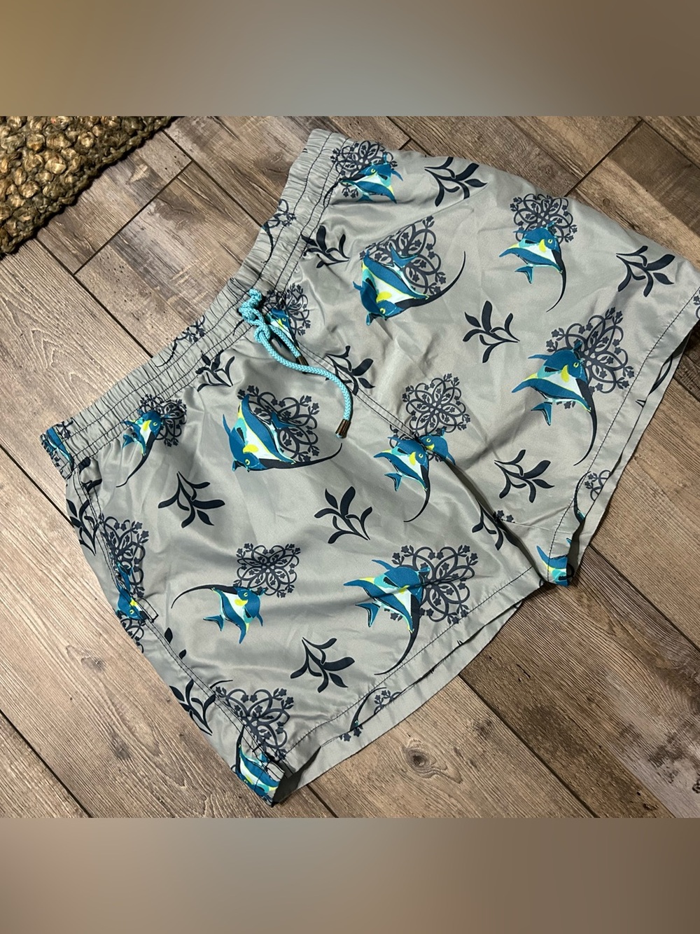 Kiwi St. Tropez Tropical Fish Grey Swim Trunks short with liner